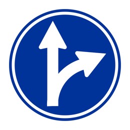 Traffic sign GO STRAIGHT OR RIGHT on white background, illustration