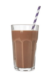 Delicious chocolate milk in glass isolated on white
