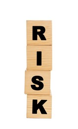 Word Risk made of wooden cubes on white background
