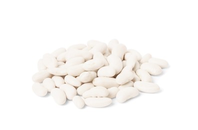 Pile of raw beans on white background. Vegetable planting