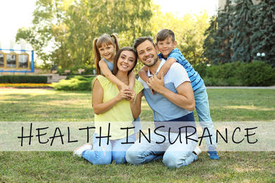Happy family having fun in park. Health insurance
