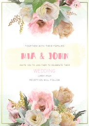 Elegant wedding invitation with floral design. Mockup