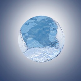 Sphere made of water splashes on color background