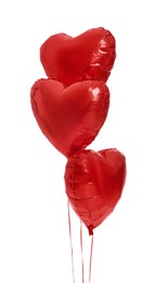 Photo of Beautiful red heart shaped balloons isolated on white. Valentine's day celebration