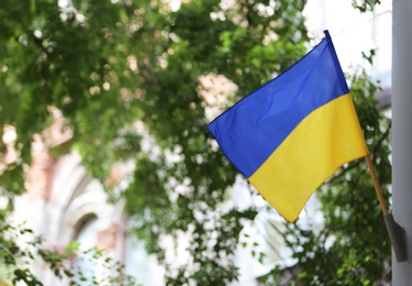 National flag of Ukraine attached to pole outdoors