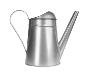 Photo of Metal watering can isolated on white. Gardening tool