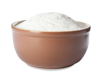 Baking soda in ceramic bowl isolated on white