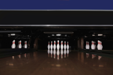 Bowling alley lanes with pins in club