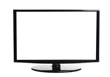 Modern plasma TV on white background. Space for design