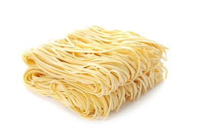 Blocks of quick cooking noodles isolated on white
