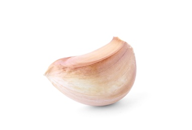 Fresh unpeeled garlic clove on white background
