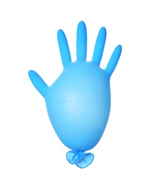 Inflated sterile medical glove on white background