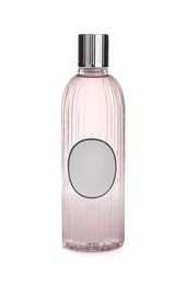 Stylish bottle with cosmetic product on white background