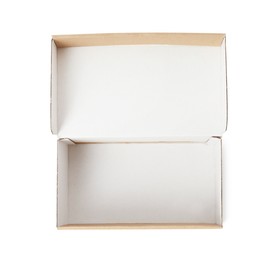 Empty open cardboard box isolated on white, top view