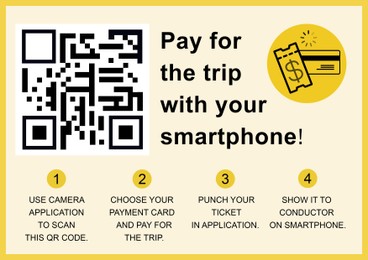 Instruction of paying in public transport with smartphone, illustration