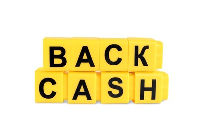 Photo of Yellow cubes with words Cash Back on white background