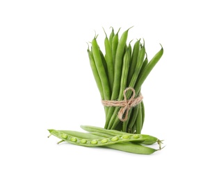 Delicious fresh green beans on white background
