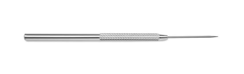 Stainless steel needle for clay modeling isolated on white, top view