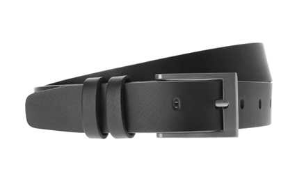 Photo of Stylish black leather belt isolated on white