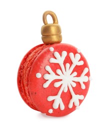 Beautifully decorated Christmas macaron isolated on white