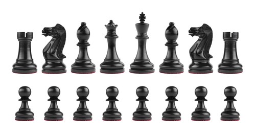 Set with black chess pieces on white background