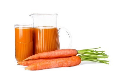 Photo of Freshly made carrot juice isolated on white