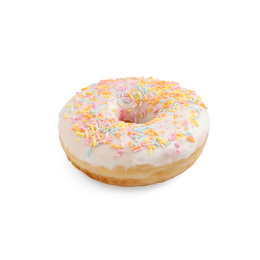 Sweet delicious glazed donut on white background