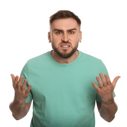 Angry young man on white background. Hate concept
