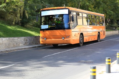 Bus on road in city. Public transport