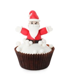 Beautiful Christmas cupcake with Santa Claus isolated on white