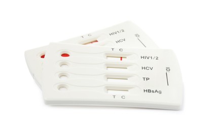 Two disposable express tests for hepatitis on white background
