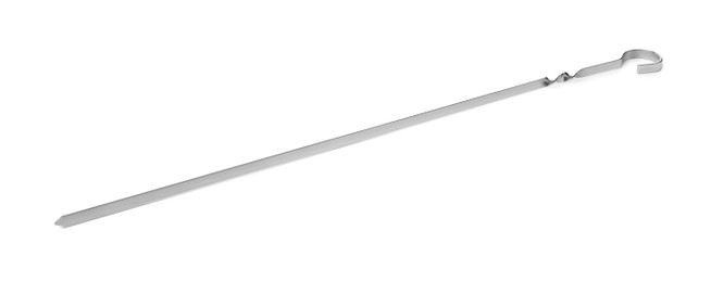 Metal skewer on white background. Barbecue utensil