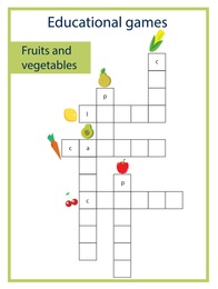 Educational games for kids. Fruits and vegetables themed crossword, illustration