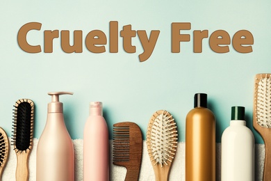 Cruelty free concept. Personal care products not tested on animals, flat lay 