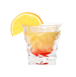 Fresh alcoholic Tequila Sunrise cocktail isolated on white
