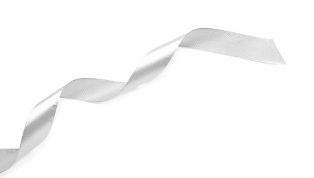 Beautiful silver ribbon isolated on white, top view