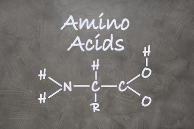 Text Amino Acids  and chemical formula on grey stone surface