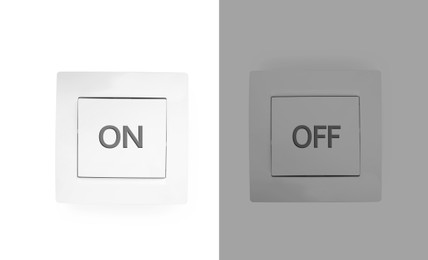 Image of Turned ON and OFF light switches on color background