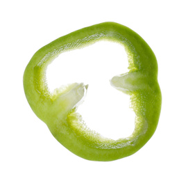 Slice of green bell pepper isolated on white