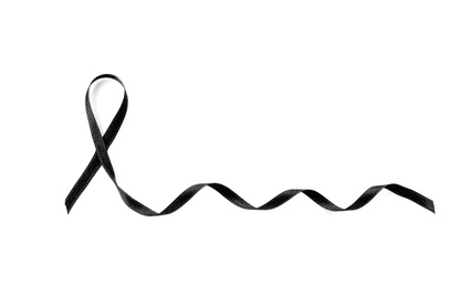 Black ribbon on white background. Funeral accessory