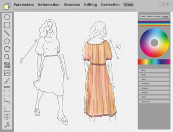 Sketch of dress on graphic tablet. Illustration