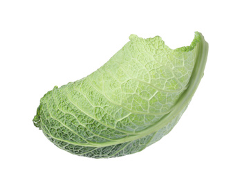 Photo of Fresh savoy cabbage leaf isolated on white