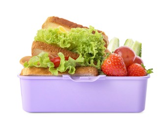 Lunchbox with tasty food on white background. School dinner
