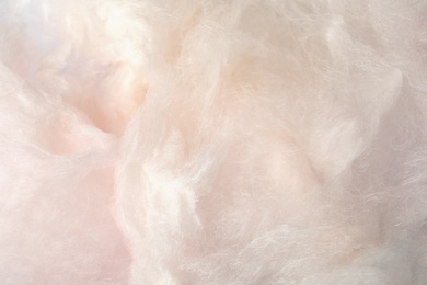 Photo of Sweet light cotton candy as background, closeup view