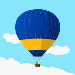 Beautiful hot air balloon in blue sky. Vector illustration
