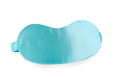 Turquoise sleeping mask isolated on white. Bedtime accessory