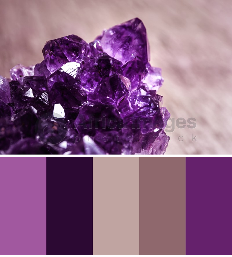 Color palette appropriate to photo of beautiful purple amethyst gemstone, closeup
