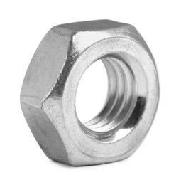 One metal hex nut on white background