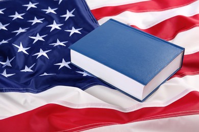 Blue hardcover book on national American flag