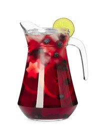 Glass jug of Red Sangria isolated on white